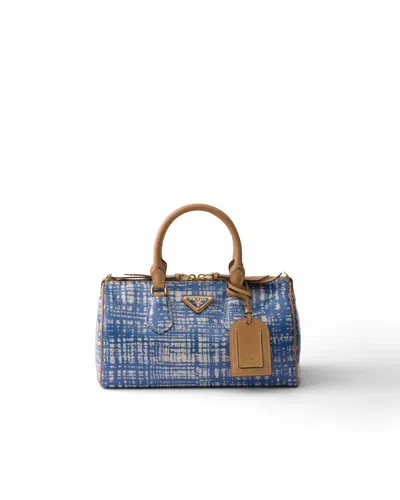 Prada Kleine Henkeltasche Aus Leinenmischgewebe Und Leder
