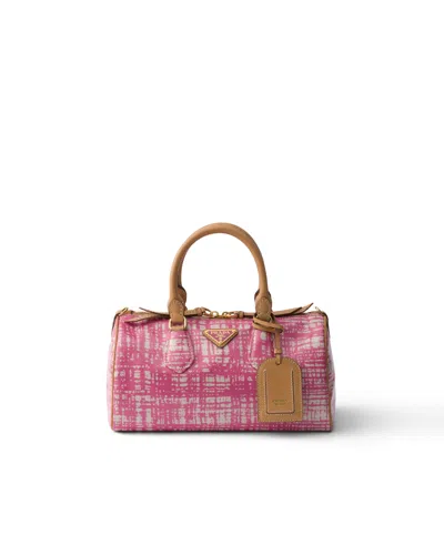 Prada Kleine Henkeltasche Aus Leinenmischgewebe Und Leder