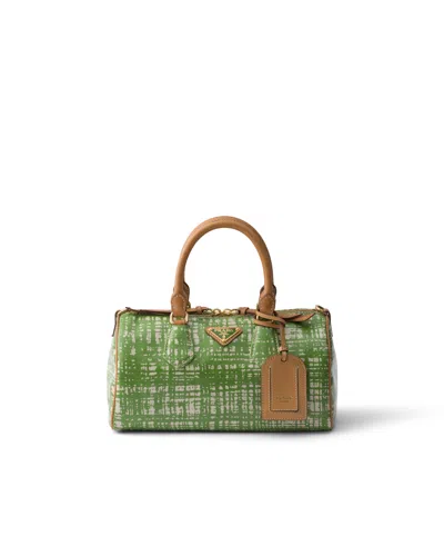 Prada Small Linen Blend And Leather Top-handle Bag In Green