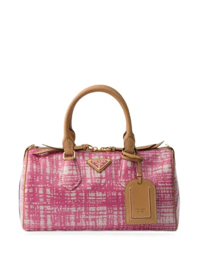 Prada Small Linen Blend And Leather Top-handle Bag In Pink