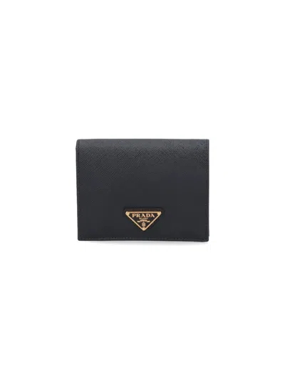 Prada Small Logo Bi-fold Wallet In Black