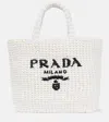 Prada Straw Handbag With Iconic Logoed Triangle In Neutrals
