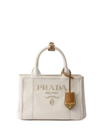Prada Kleine Handtasche Aus Leinenmischgewebe In Natur