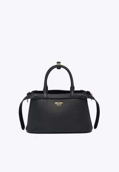 Prada Small Logo Leather Top Handle Bag In Black