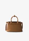 Prada Small Logo Leather Top Handle Bag In Brown