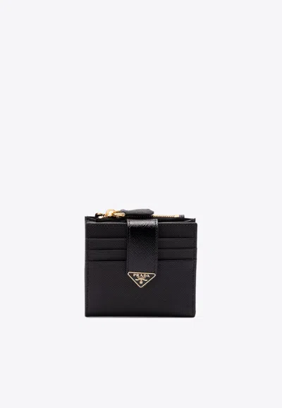 Prada Small Logo Leather Wallet In Black