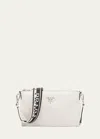 Prada Small Logo Pebbled Leather Crossbody Bag In F0009 Bianco