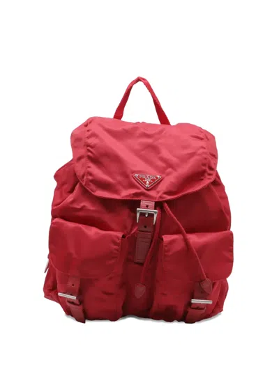 Pre-owned Prada Small Logo-plaque Backpack In Red
