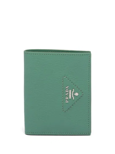 Prada Small Logo-plaque Leather Wallet In Grün