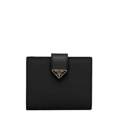 Prada Small Logo-plaque Saffiano Leather Wallet In Black