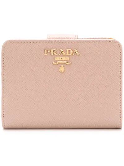 Prada Small Logo-plaque Wallet In Neutrals