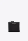 Prada Fabric Bi-fold Wallet With Clean Lines In Black