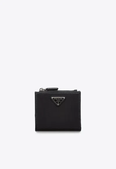 Prada Small Logo Re-nylon Wallet In Black