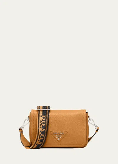 Prada Small Logo Soft Leather Shoulder Bag In Brown