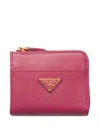 Prada Small Saffiano Leather Zipper Wallet In Pink