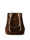 Prada Small Mariner Suede Bucket Bag In Brown
