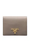 Prada Small Metal-lettering Leather Wallet In Gray