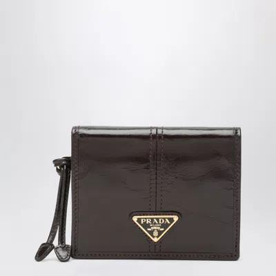Prada Small Mini Calfskin Wallet In Brown