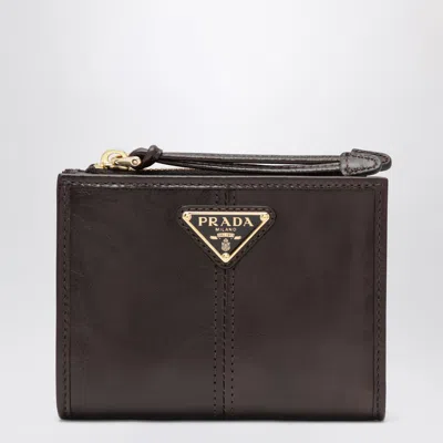 Prada Small Mini Leather Wallet In Brown