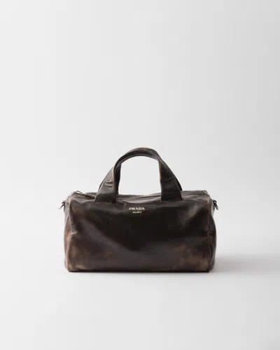 Prada Weekender Aus Nappa-leder In Dunkelbraun