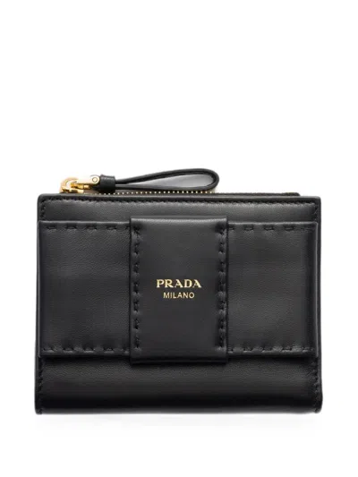 Prada Small Nappa-leather Wallet With Bow In Black