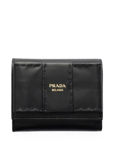 Prada Small Nappa-leather Wallet With Bow In Black