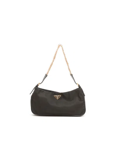 Prada Small Nylon Chain Shoulder Bag In White