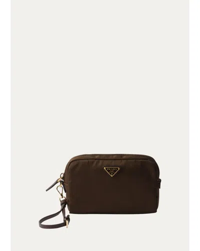 Prada Small Nylon Cosmetic Pouch Bag In Brown