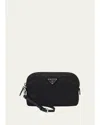 Prada Compact Nylon Pouch With Logo Detail In Black