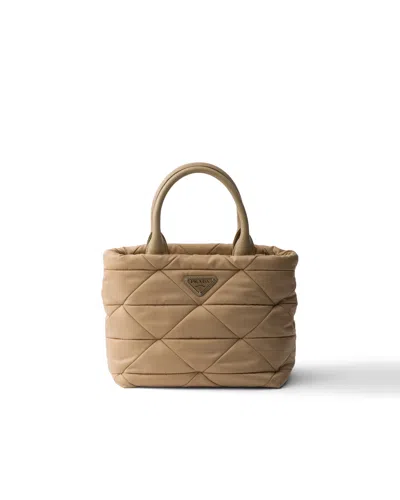 Prada Small Padded Re-nylon Tote In Brown