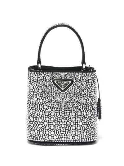 Prada Small Panier Crystal-embellished Tote Bag In Black