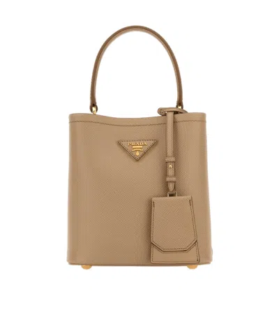 Prada Sand Leather Small Panier Handbag In Neutral