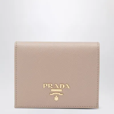 Prada Small Powder-pink Saffiano Wallet In Neutral