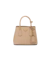 Prada Double Saffiano Leather Mini Bag In Sand Beige