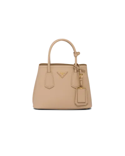 Prada Double Saffiano Leather Mini Bag In Sand Beige