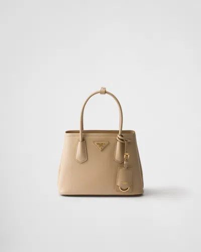 Prada Kleine  Double Tasche Aus Saffiano-leder In Sandbeige