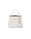 Prada Double Saffiano Leather Tote Bag In White/black