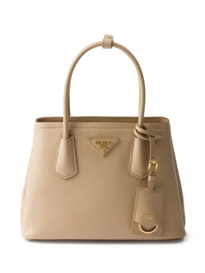 Prada Small  Double Saffiano Tote Bag In Neutrals
