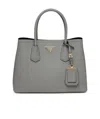 Prada Small  Double Tote Bag In Slate Grey/black
