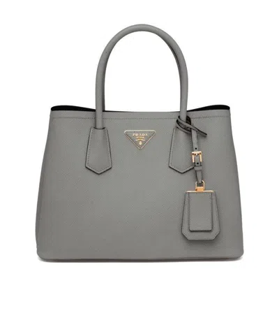 Prada Small  Double Tote Bag In Slate Grey/black