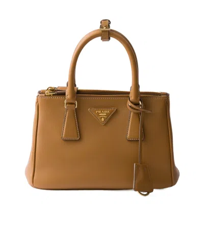 Prada Small Galleria Saffiano Leather Tote Bag In Braun