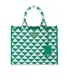 Prada Women Embroidered Fabric Small Symbole Shopping Bag In Mango Color