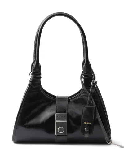 Prada Small Push-lock Leather Tote Bag In Black