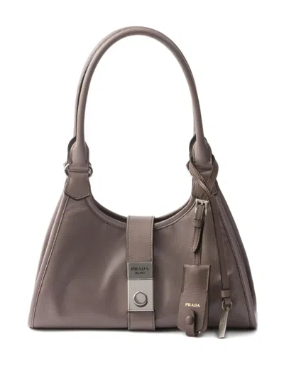 Prada Small Push-lock Leather Tote Bag In Gray