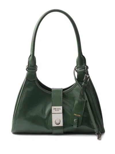 Prada Small Push-lock Leather Tote Bag In Green