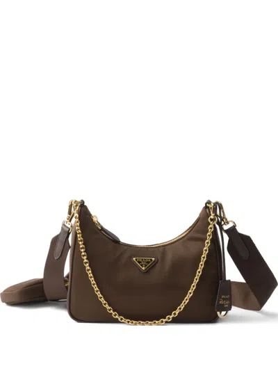 Prada Small Re-edition Shoulder Bag In Brown