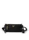 Prada Small Re-nylon And Leather Shoulder Bag With Padlock In Black