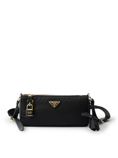 PRADA SMALL RE-NYLON AND LEATHER SHOULDER BAG WITH PADLOCK