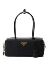 Prada Re-nylon And Leather Small Top-handle Bag With Padlock In Black