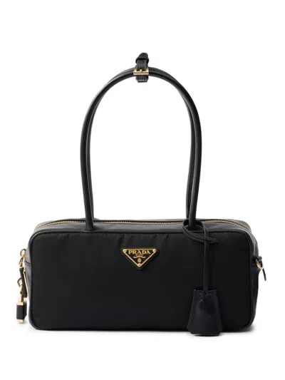 Prada Small Re-nylon And Leather Tote Bag In Black